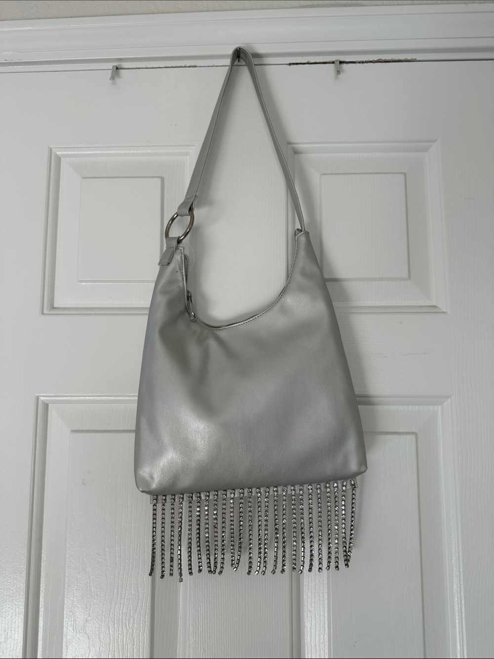 Silver Fringe Shoulder Bag - Women's Stylish Evening Tote